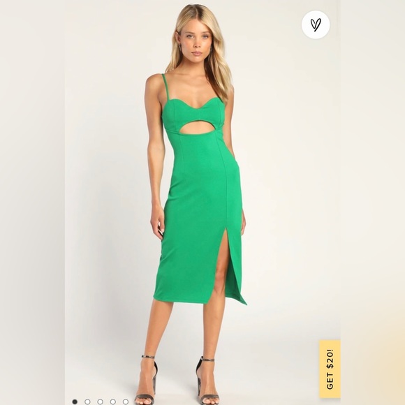 Lulus Dresses Lulus Cue The Cutout Green Keyhole Bodycon Midi Dress